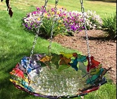Fused glass hanging bowl