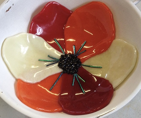 Fused glass flower bowl