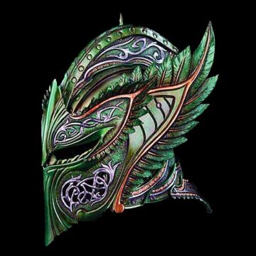 A fantasy elven helmet in tooled leather