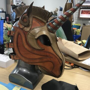 Full-head leather unicorn mask